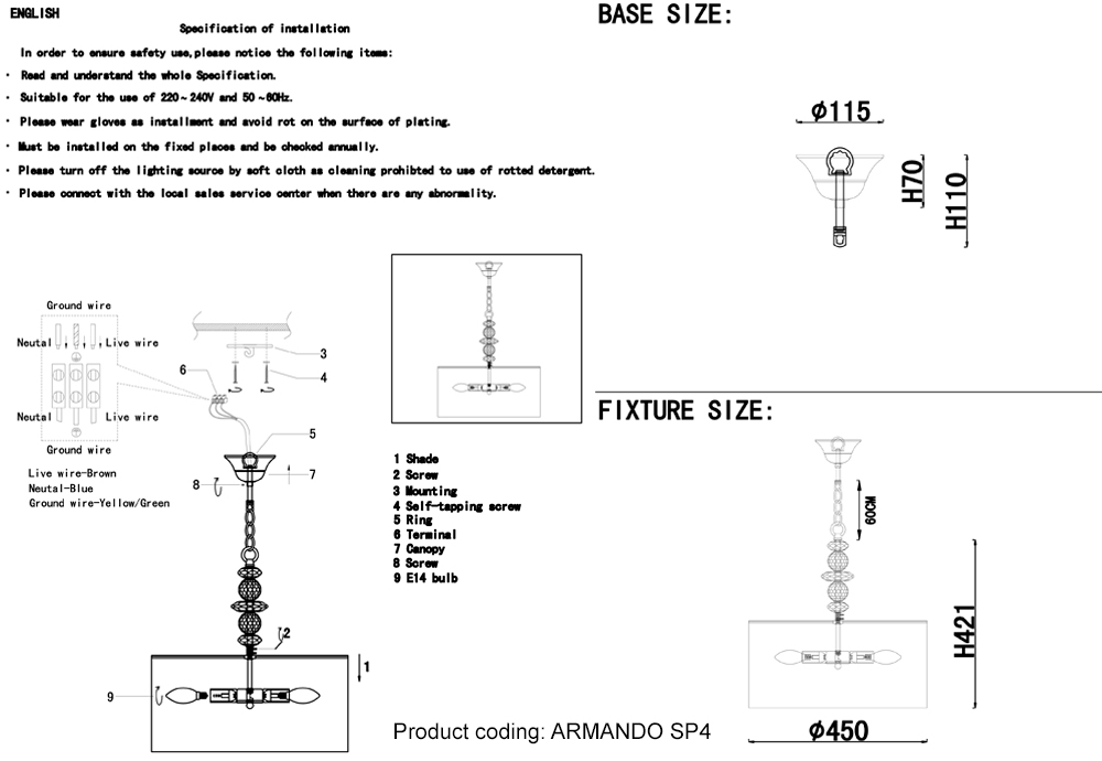 Светильник подвесной Crystal Lux ARMANDO SP4 CHROME