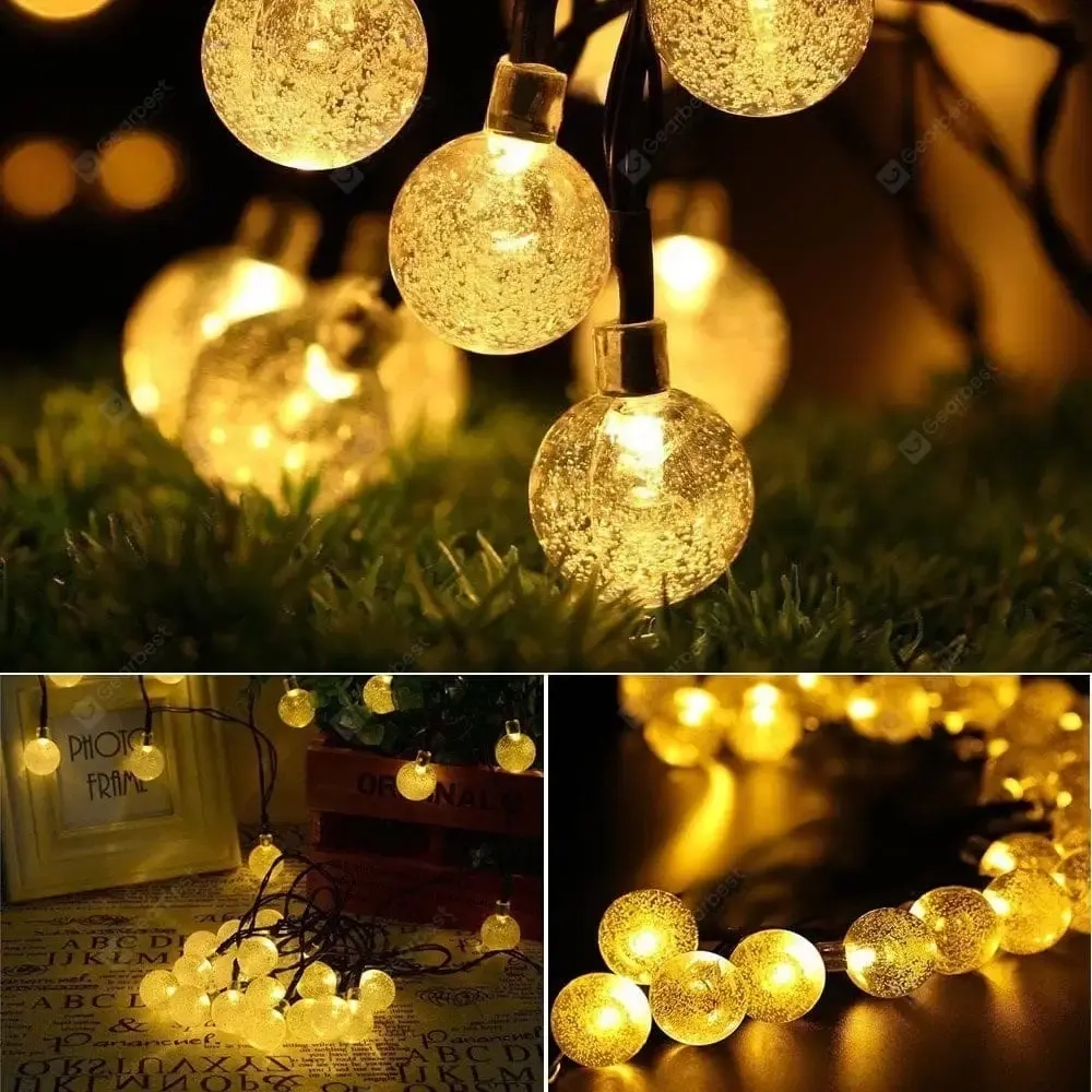 Гирлянда для улицы «Роса» 3м, 20 ламп LED чёрный провод, 2 реж, IP-55, Теплый белый (солнечная батарея).