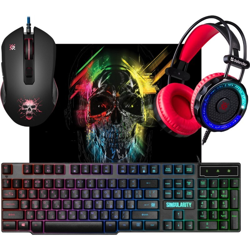 Defender Игровой набор проводной Singularity MKP-118 мышь+клавиатура+гарнитура+коврик.