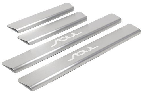 Накладки на пороги Rival для Kia Soul II рестайлинг 2017-2019, нерж. сталь, с надписью, 4 шт., NP.2812.3