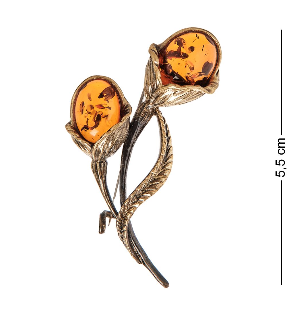 AM-2405 Брошь «Тюльпаны» (латунь, янтарь)