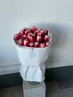 Букет из 25-ти красно-белых тюльпанов