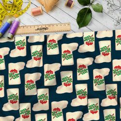 Ткань барби белые валенки с изображением рябины