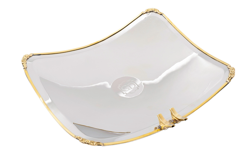 Блюдо прямоугольное 32x25x5см Garda Decor Birds на ножках нержавеющая сталь