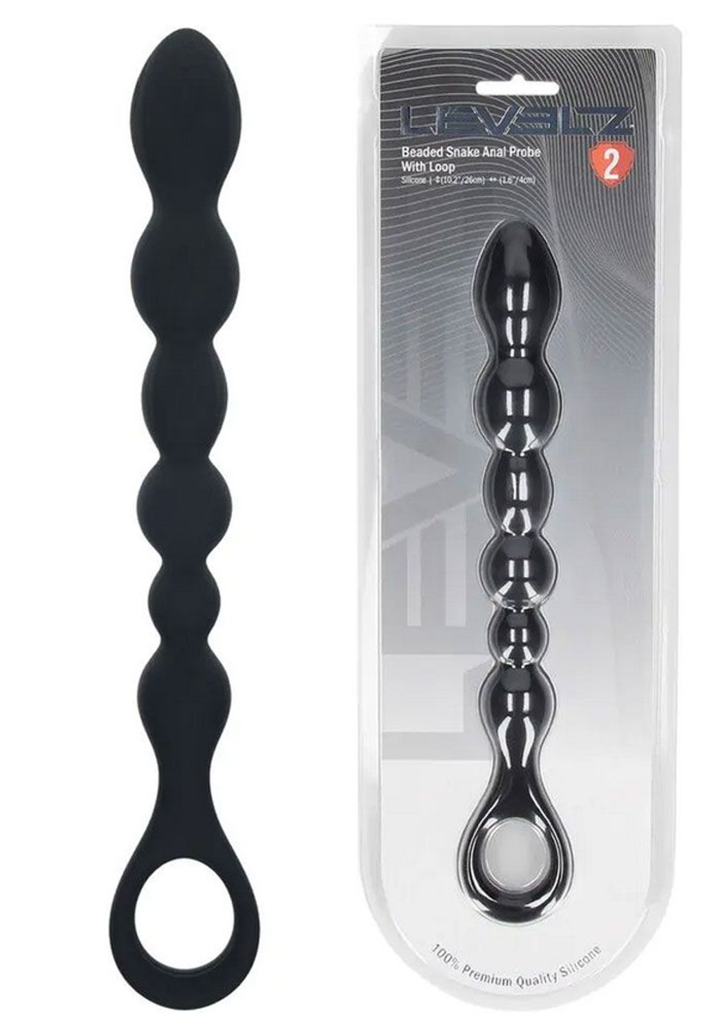 Черная силиконовая цепочка Beaded Snake Silicone Anal Probe with Loop - 26 см. (Цвет: черный)