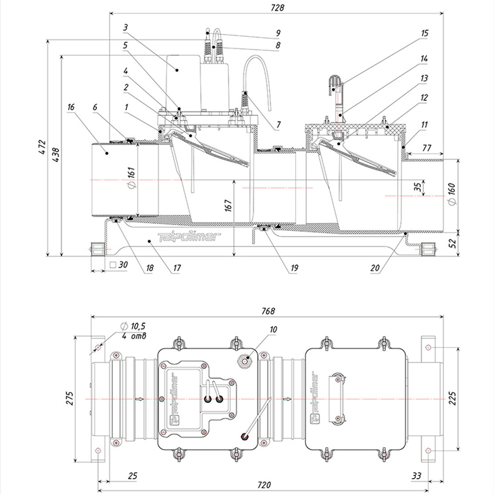 ТП-85.160-КЗЭ Канализационный затвор с электроприводом Dn160 101200320