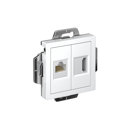 Розетка 2-м AtlasDesign HDMI+RJ45 кат.5E механизм бел. SE ATN000182