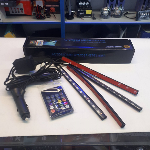 RGB подсветка (в прикуриватель) ног и салона авто со звуковым контроллером 4 модуля 48 LED ИК-пульт