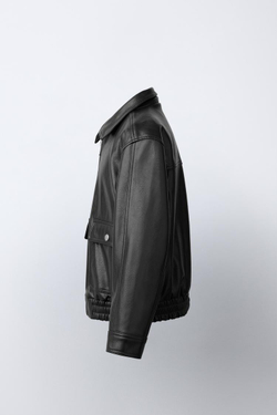 ZARA КУРТКА ИЗ ИСКУССТВЕННОЙ КОЖИ С КАРМАНАМИ, ЧЕРНЫЙ