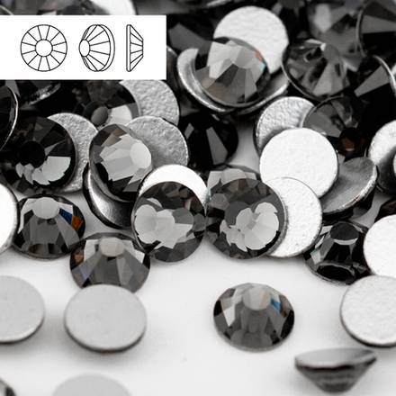 Стразы холодной фиксации из стекла, цвет Black Diamond, форма Flatback