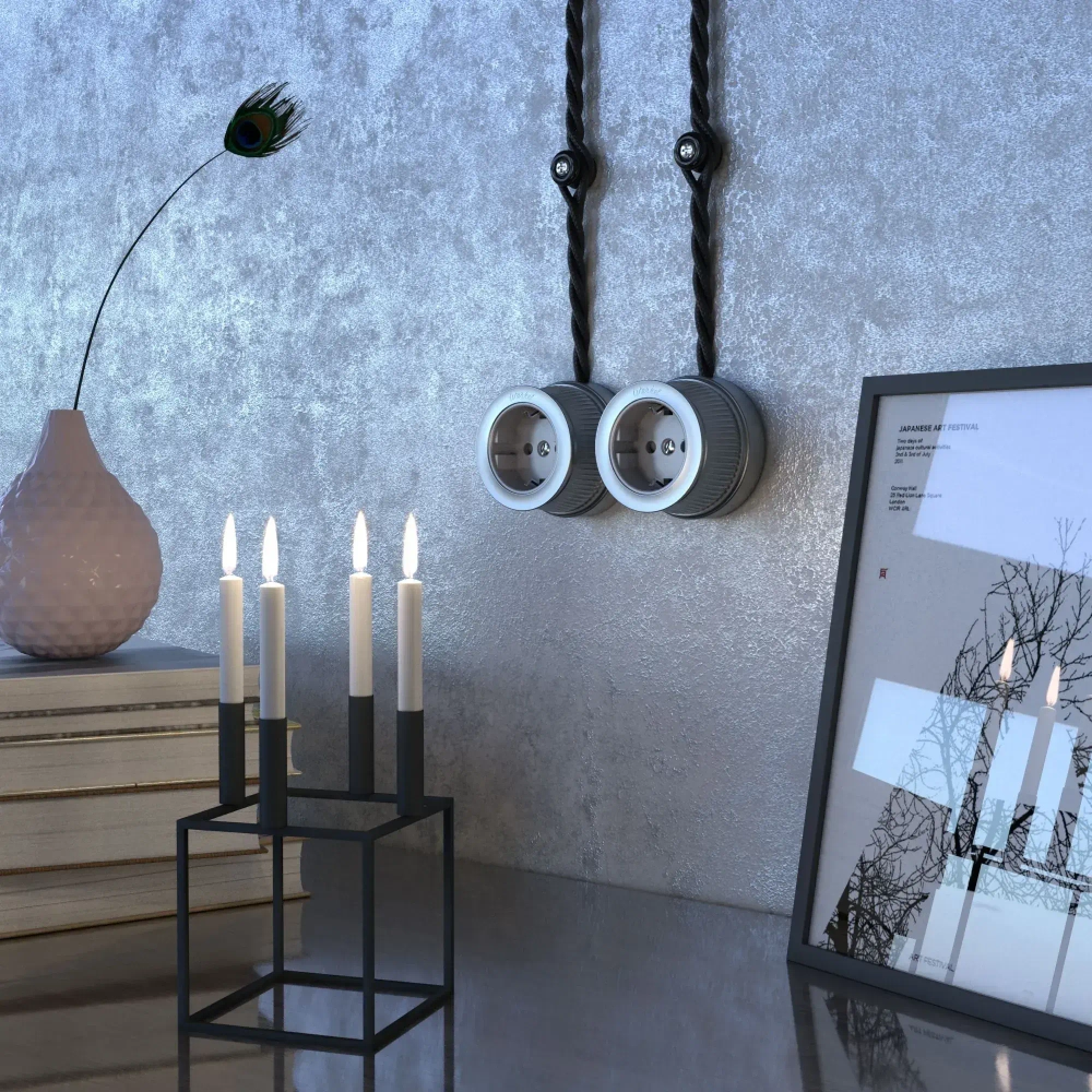 Розетка с заземлением и шторками (Матовый хром) Vintage WL19-10-02