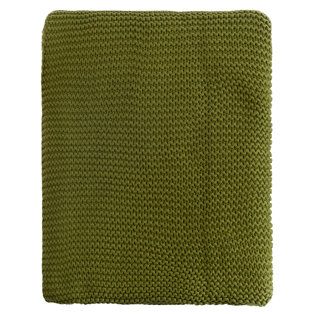 Плед из хлопка жемчужной вязки оливкового цвета из коллекции essential, 130х180 см
