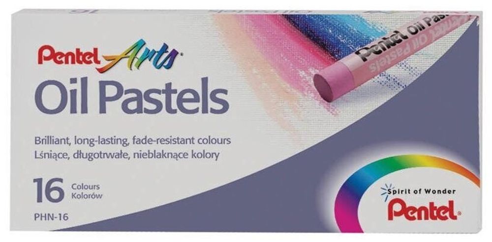 Пастель масляная художественная PENTEL "Oil Pastels", 16 цветов, круглое сечение, картонная упаковка, PHN4-16