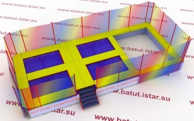 Батутный комплекс с ограждением - БК115 - 4 батута + зона приземления