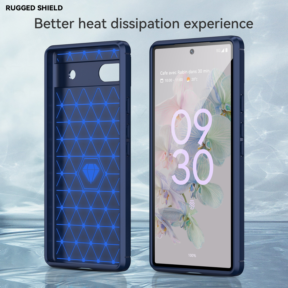 Мягкий гибкий чехол синего цвета в стиле карбон для Google Pixel 6A, серии Carbon от Caseport