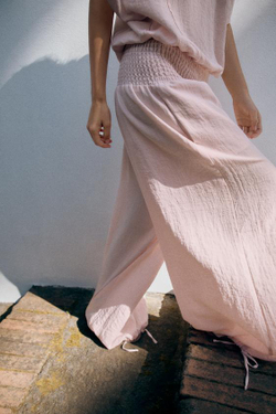 ZARA БРЮКИ BAGGY С ЭЛАСТИЧНЫМ ПОЯСОМ, СВЕТЛО-РОЗОВЫЙ