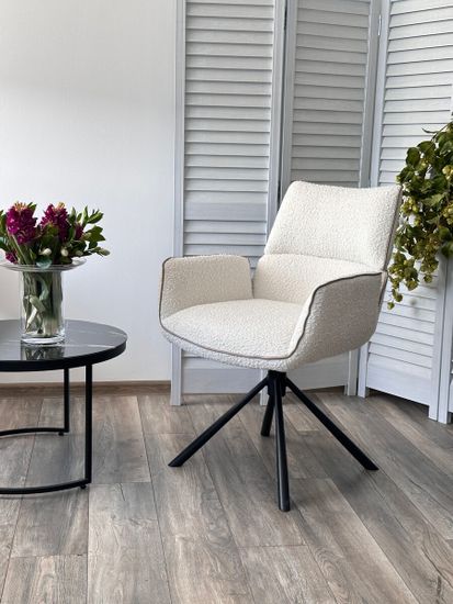 Стул VIRS 360 град. поворот. с возвратом, EDELWEISS#1 белый, букле/ JC531-7 беж/ Черный