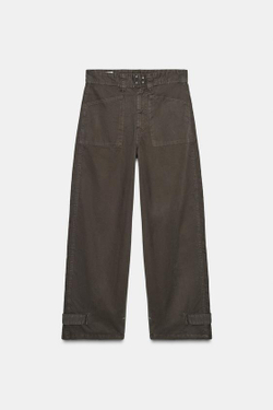 ZARA БРЮКИ КАРГО С КАРМАНАМИ, ШОКОЛАДНЫЙ