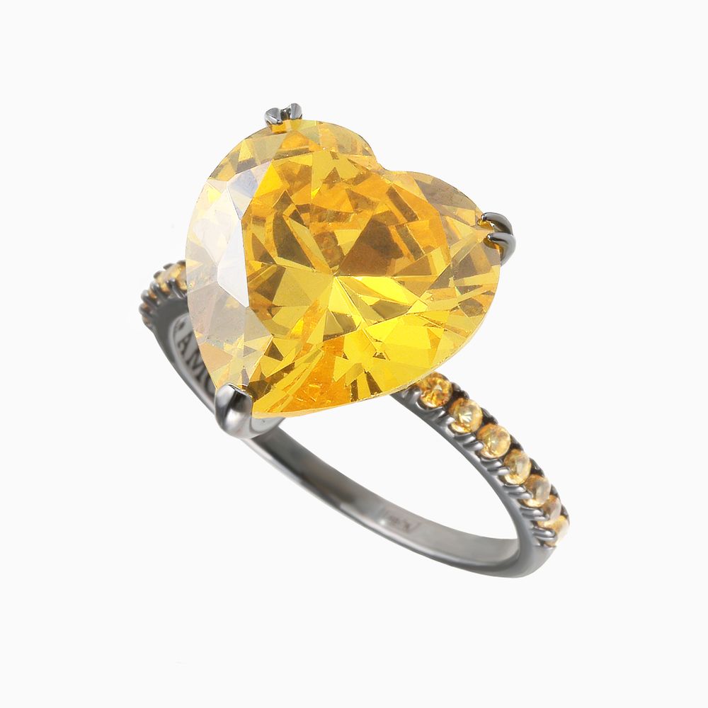Серебряное кольцо с желтым фабулитом (Fancy Vivid Yellow) огранки принцесса.
