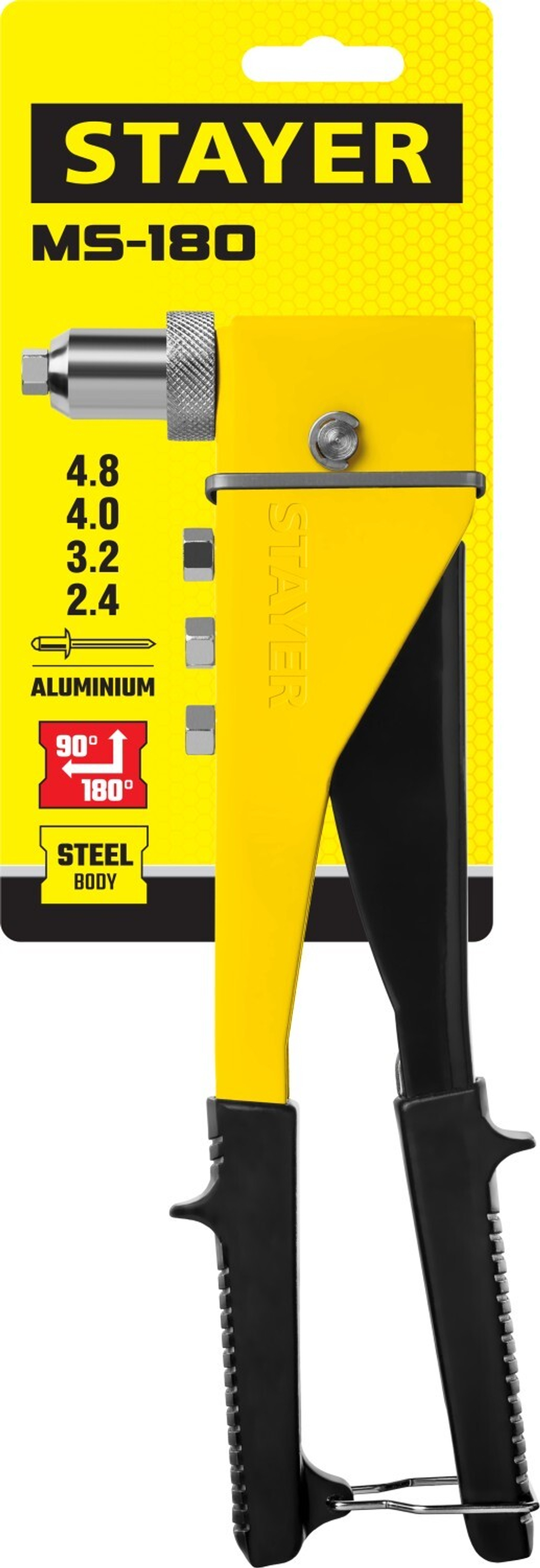 STAYER MS-180, 90 - 180°, 2.4 - 4.8 мм, 260 мм, переставной заклёпочник (3107)