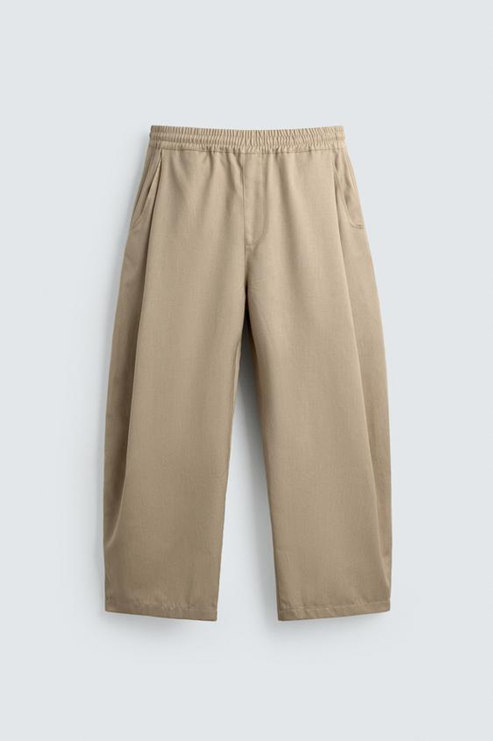 ZARA БРЮКИ BALLOON FIT С ЗАЩИПАМИ, БЕЖЕВЫЙ