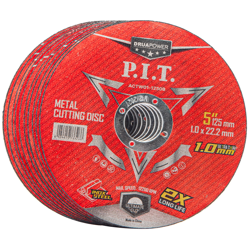 Диск отрезной по нерж. стали P.I.T. DRUA ACTW01-1250B (125x22,2x1,0 мм, 10 шт, металлический бокс)