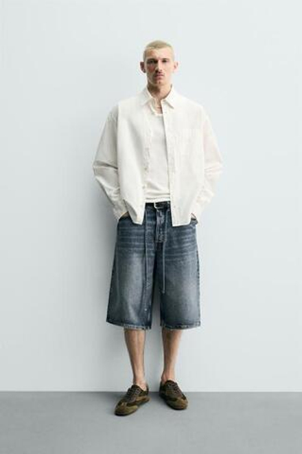 ZARA ДЖИНСОВЫЕ ШОРТЫ BAGGY FIT, СИНИЙ
