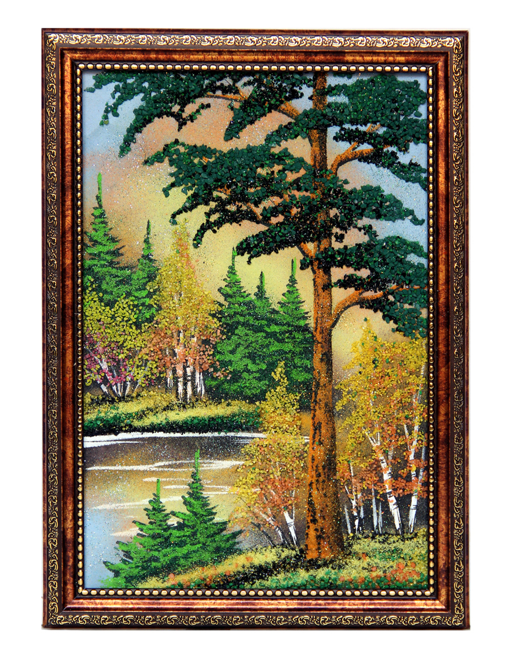 Картина " Осенний пейзаж " рисованная каменной крошкой 33.5-23.5 см вес 320 гр.