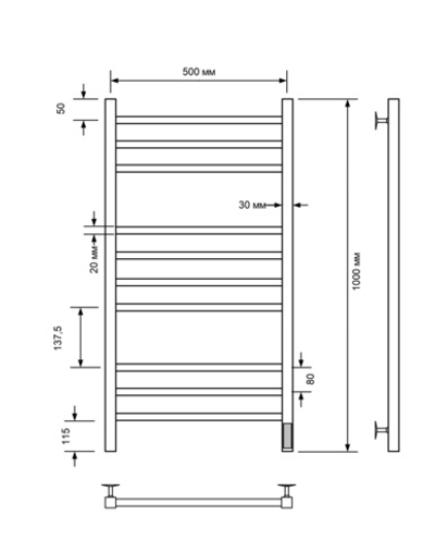 Полотенцесушитель электрический с/т Comfysan Pioli-K EC-10 100/50, ТИТАНОВЫЙ ГРАФИТ RAL