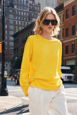 ZARA ФУТБОЛКА ИЗ ХЛОПКА И ЛЬНА, ЖЕЛТЫЙ