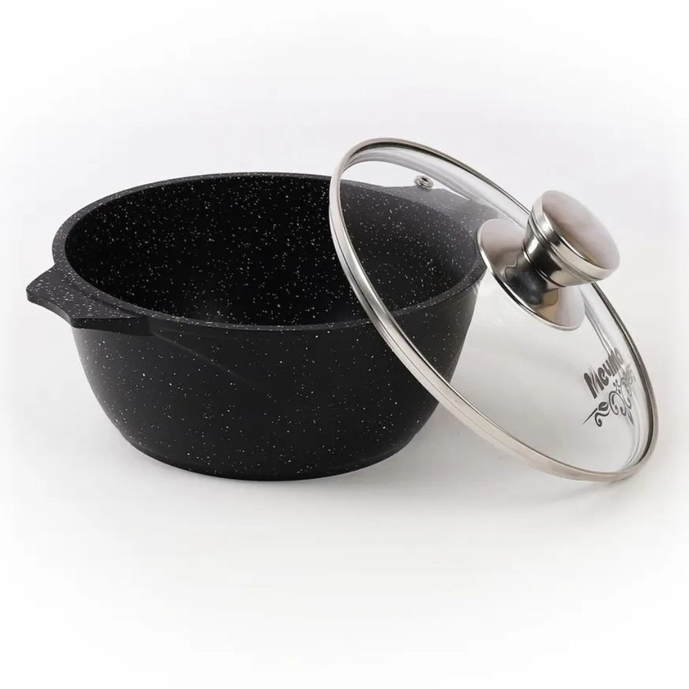 Кастрюля алюм, антиприг, 2 л, с крыш, крышка стекло, кругл, Мечта, Гранит black, 42802