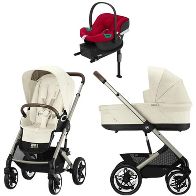 Коляска Cybex Talos S Lux TPE complete Aton B2 Dynamic Red Base One 4 в 1 Seashell Beige с дождевиками