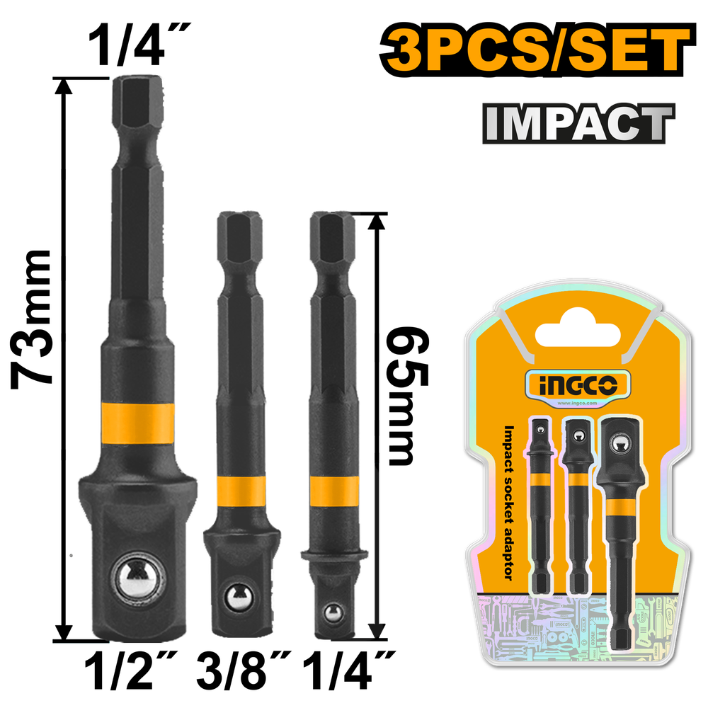 Набор адаптеров 1/4 " для торцевых головок  INGCO AMN365A01 1/4" 3/8" 1/2" 3 шт.