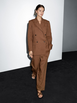 Massimo Dutti Двубортный пиджак из смесового льна, коньячный
