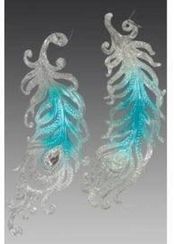 Украшение "Перо" цвет бирюза- серебро, (161055)