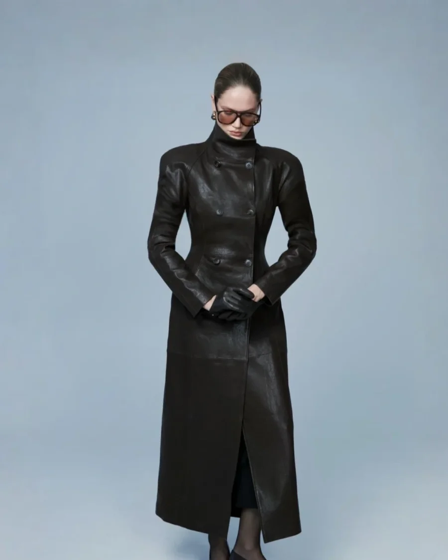 Кожаный тренч, Темно-Коричневый