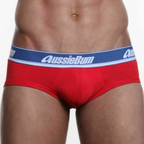 Мужские трусы брифы красные с синей резинкой AussieBum Brief AB00062