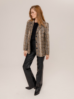 Жакет однобортный из экокожи в змеином принте хаки