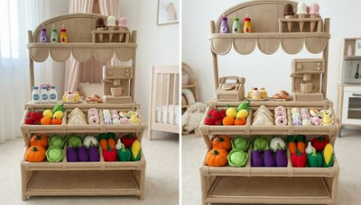 Детская игровая зона «Мини-маркет» из ткани с набором овощей