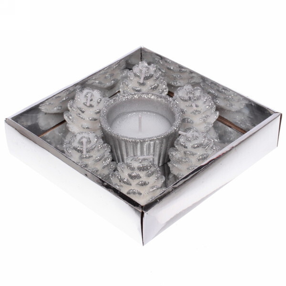 Набор свечей «Лесное очарование» 14х14х3 см, серебро