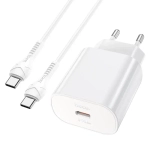 Сетевое зарядное устройство Hoco (N22) Jetta Type-C/PD25W+QC3.0 charger (EU) 3000mA + кабель Lightning (белый)
