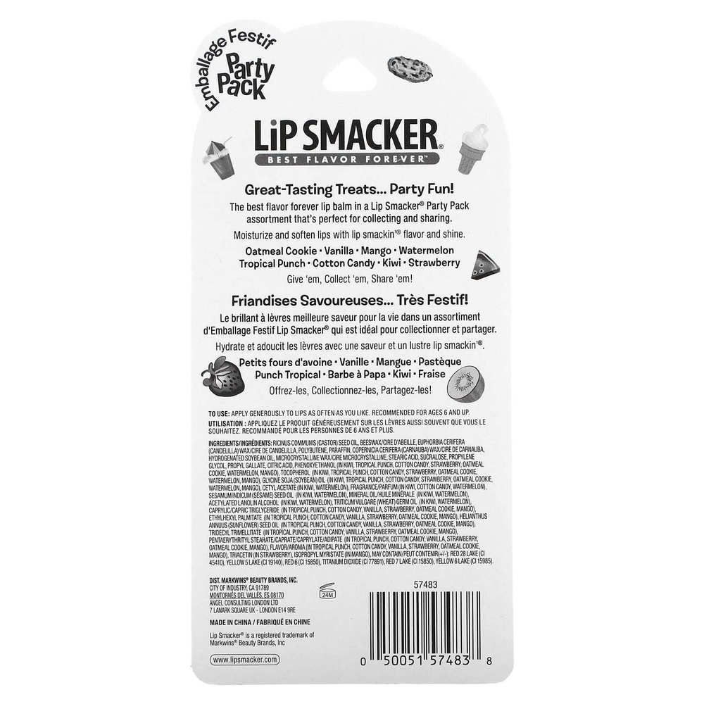 Lip Smacker, Party Pack, бальзам для губ, ассорти, 8 упаковок, 4 г (0,14 унции)