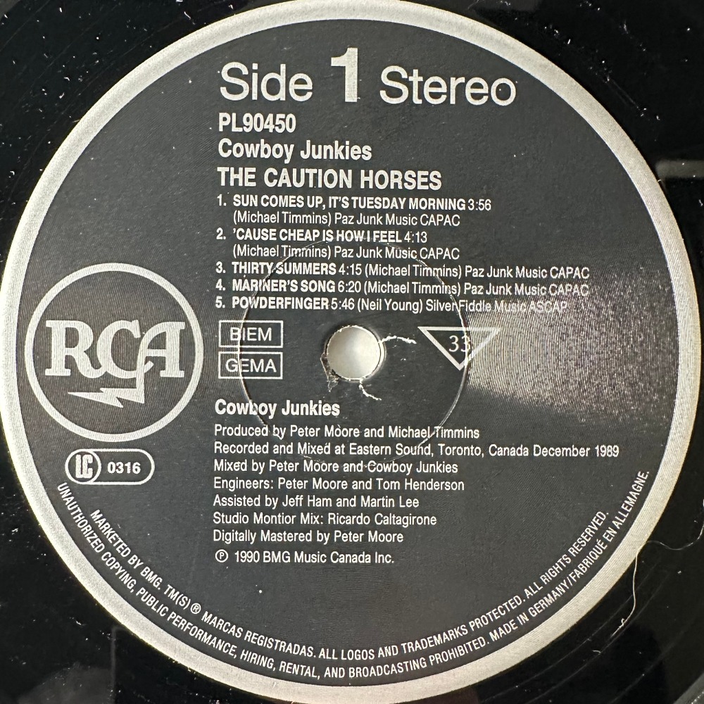 Cowboy Junkies ‎– The Caution Horses (Европа 1990г.)