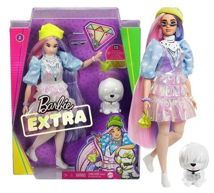 Кукла Mattel Barbie Extra - Экстра с розово-фиолетовыми волосами с собачкой - Барби GVR05