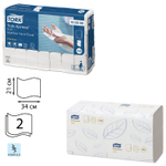Полотенца бумажные 110 штук, TORK (Система H2) Premium, КОМПЛЕКТ 21 штука, 2-слойные, белые, 21×34, Interfold 100288