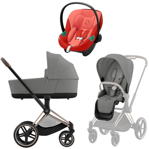 Коляска 3 в 1 Cybex Priam IV Rosegold complete и автокресло Aton S2 i-Size Hibiscus Red Mirage Grey