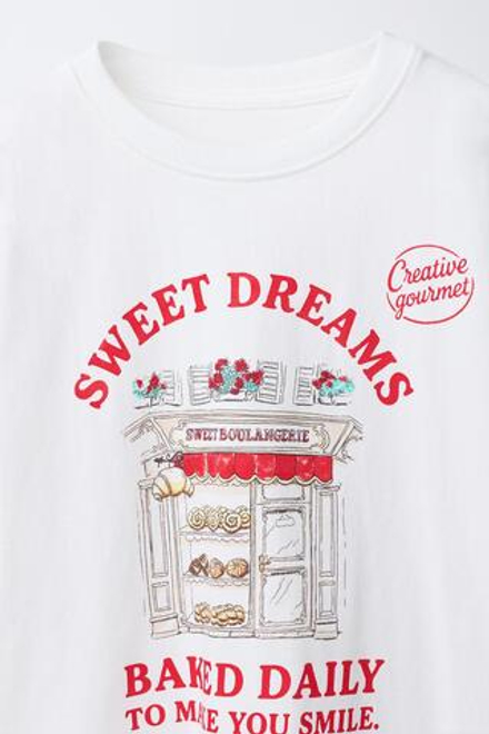 ZARA ФУТБОЛКА С ПРИНТОМ, БЕЛЫЙ