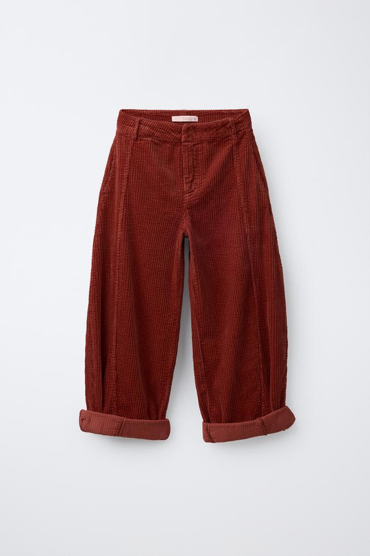 ZARA ВЕЛЬВЕТОВЫЕ БРЮКИ BARREL, ЧЕРЕПИЧНЫЙ