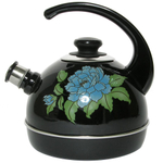 Чайник 3,5л со свистком, консольная ручка, черный "Голубая орхидея"