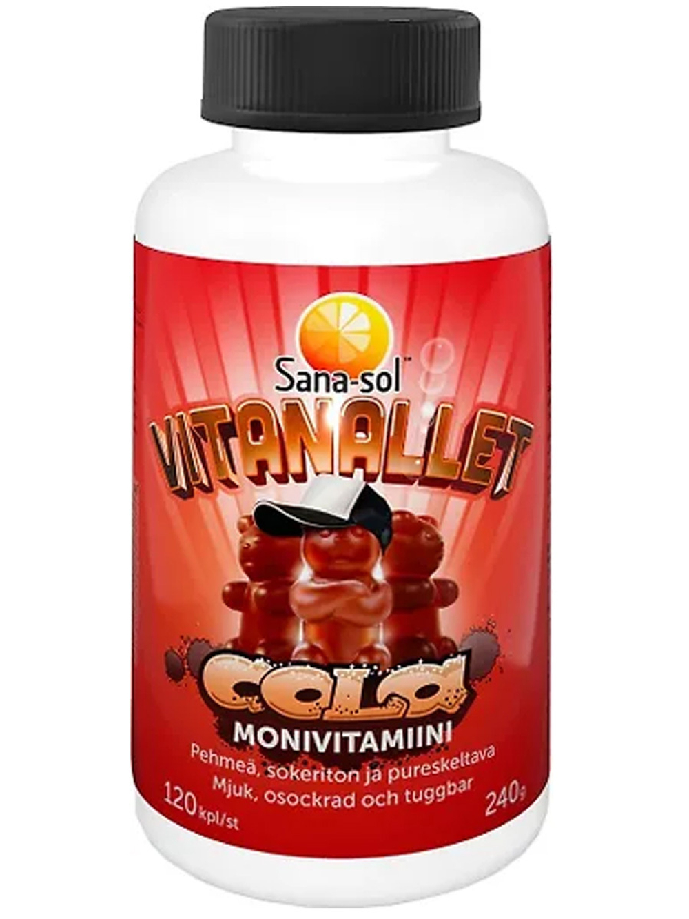 Пищевая добавка для детей Sana-sol Vitanallet 120 шт/240 г, жевательные мишки со вкусом колы, детский Санасол